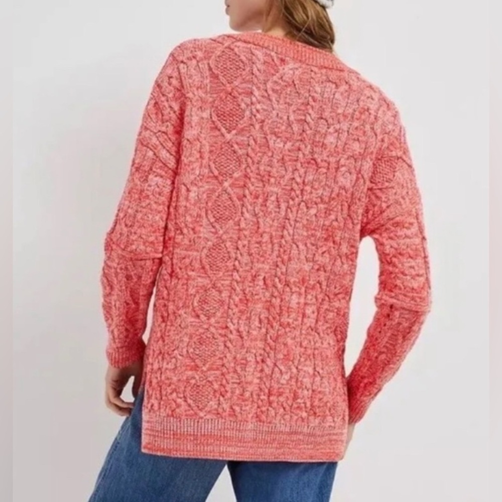 DEX MIXED CABLE KNIT TUNIC SWEATER REDDISH PINK Sz X - Picture 2 of 11